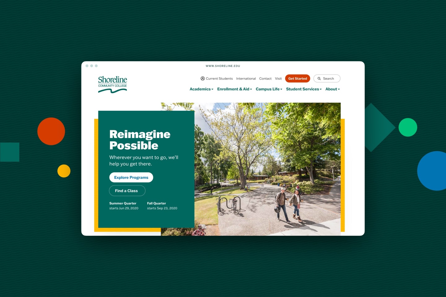 Shoreline's homepage hovering above a green background